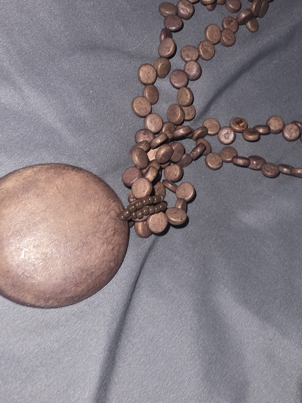Wooden Disc Pendant Necklace - Brown Beaded Women’s Jewelry